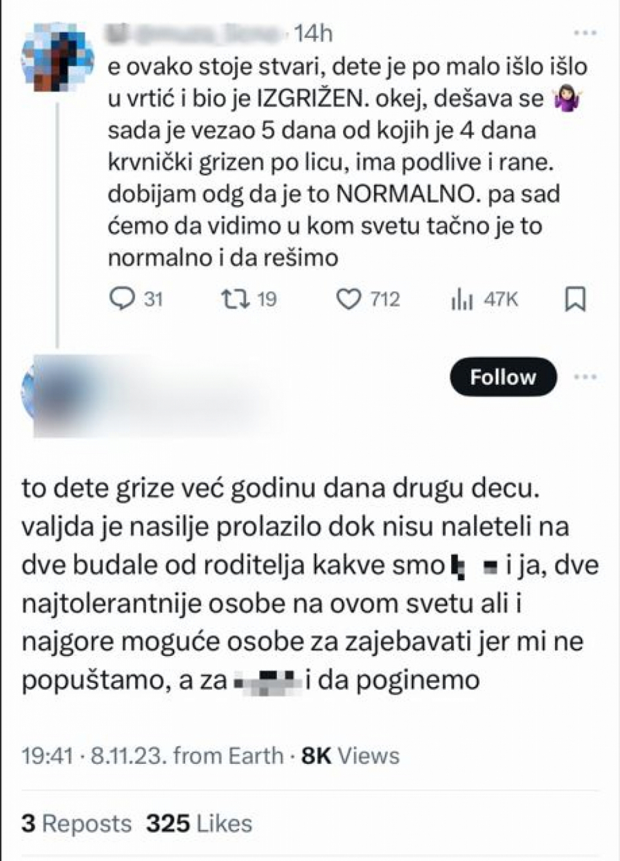 Objava mame čije dete trpi nasilje u vrtuću