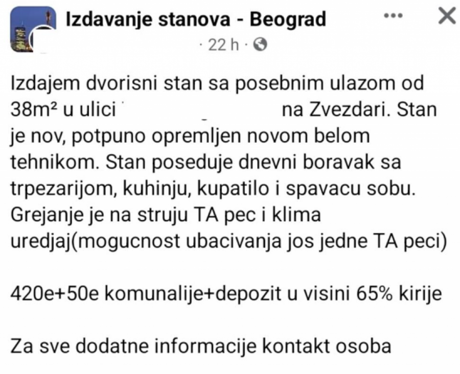 Stan na Zvezdari bez prozora