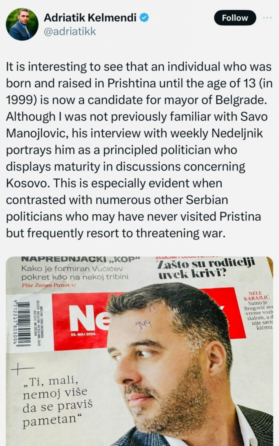 Savo Manojlović i politika Aljbina Kurtija