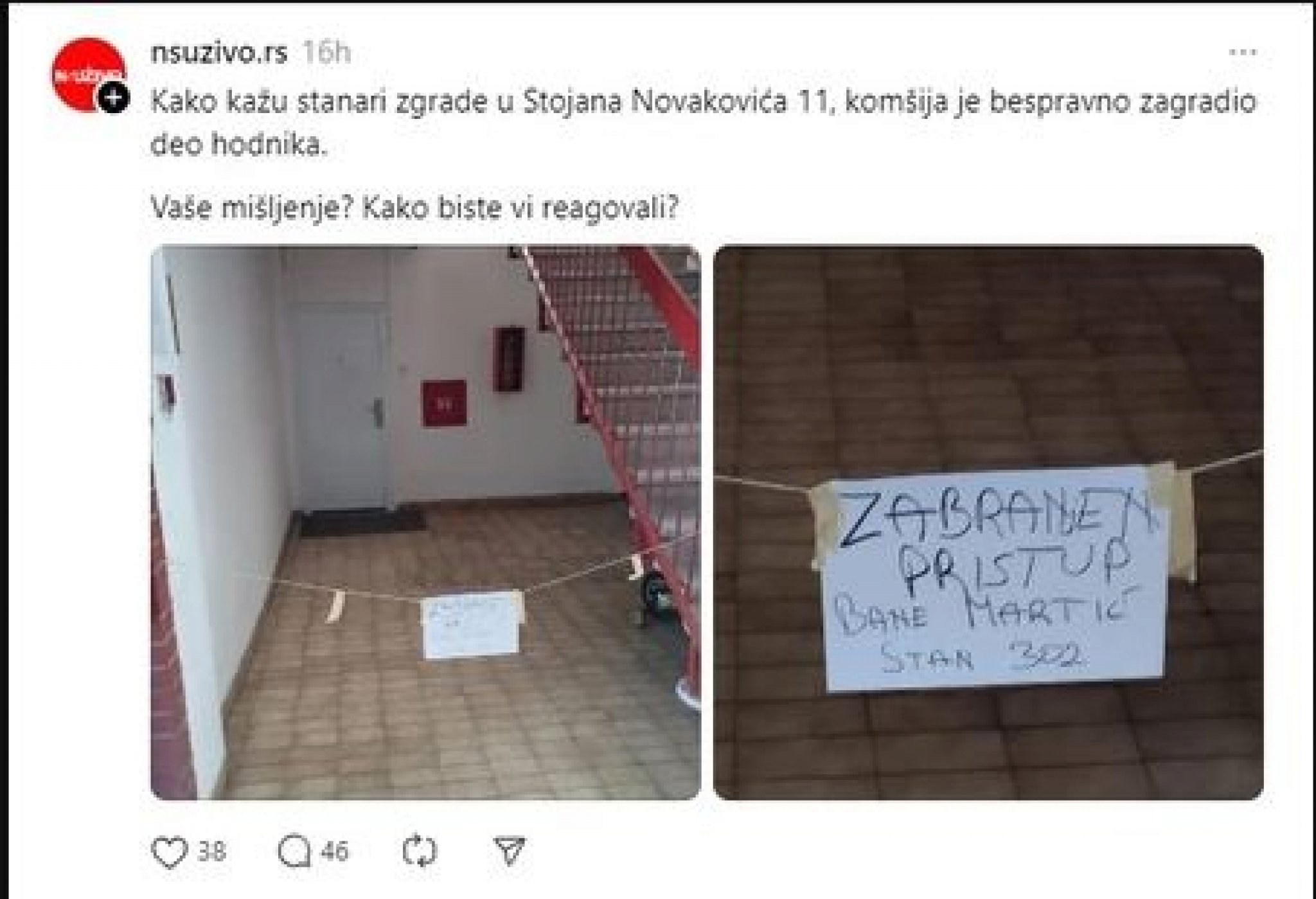 Poruka u zgradi u Novom Sadu