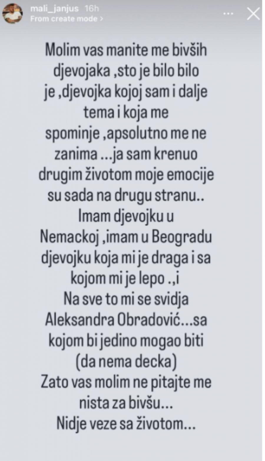 MANITE ME BIVŠIH DEVOJAKA, KRENUO SAM DRUGIM ŽIVOTOM! Janjuš pobesneo i javno apelovao samo na jedno!