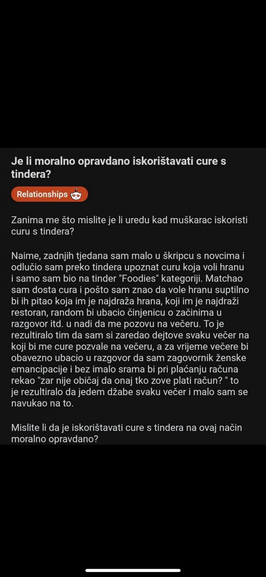 Reddit pitanje o Tinderu