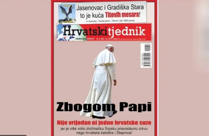 SRAMOTNA NASLOVNA STRANA HRVATSKOG NEDELJNIKA: "Papa nije vredan hrvatskih suza, više je voleo zločinačku Srpsku pravoslavnu crkvu"