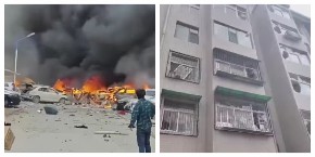 ČOVEK OBLIVEN KRVLJU, POPUCALA STAKLA NA ZGRADI, VOZILA U PLAMENU Stravična eksplozija u Kini! (FOTO/VIDEO)