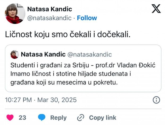 KANDIĆKA SE ODMAH OGLASILA Sramota! Zakleti neprijatelj srpskog naroda podržala rektora Đokića!