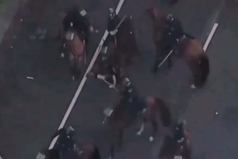 POLICIJA U DEMOKRATSKOJ AMERICI BLOKADERE GAZI KONJIMA Tuku ih, nema tolerisanja! (VIDEO)