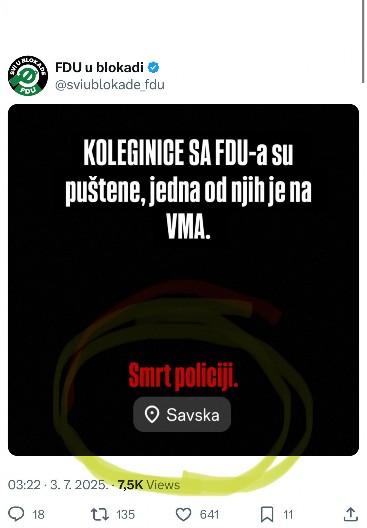 BLOKADERI SA FDU: SMRT POLICIJI! Teroristi pozivaju na prolivanje srpske krvi