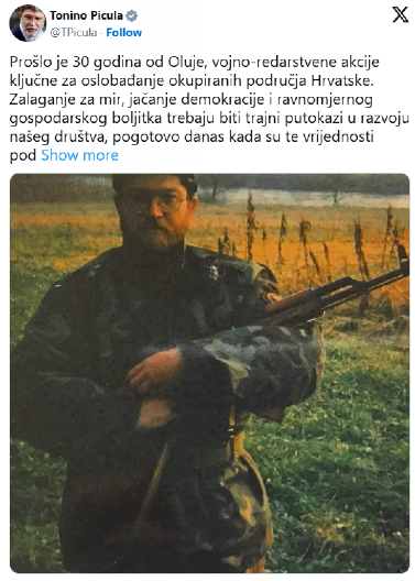 POLITIČKI MENTOR BLOKADERA TONINO PICULA PORUČUJE: Ovom puškom sam ubijao Srbe! (FOTO)