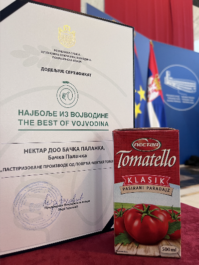 Tomatello – Dobitnik prestižne nagrade „Najbolje iz Vojvodine” za izuzetan kvalitet i domaće poreklo