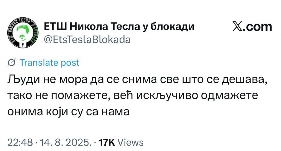 "NEMOJTE DA SNIMATE KAKO PALIMO I RUŠIMO" Jedna objava otkrila istinu koju fašisti blokaderi žele da sakriju (FOTO)