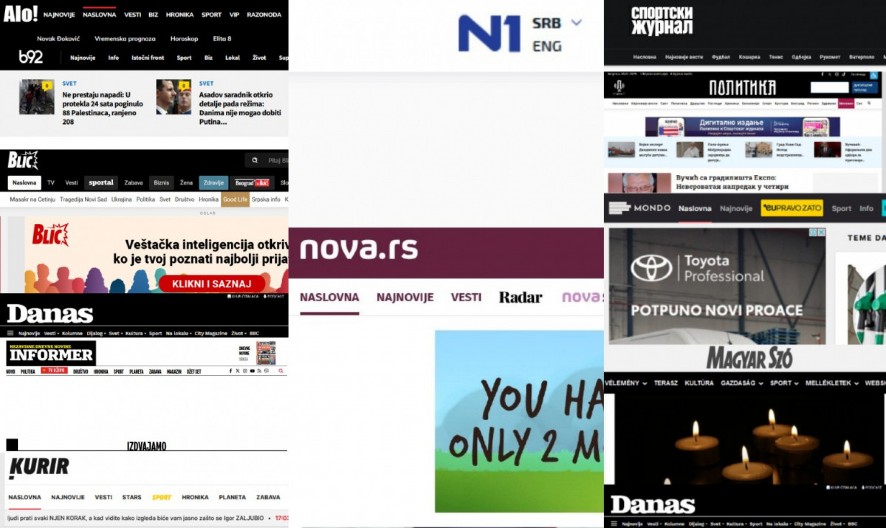 SVI MEDIJI U SRBIJI POŠTUJU DAN ŽALOSTI POVODOM MASAKRA NA CETINJU, OSIM ŠOLAKOVIH N1 I NOVE:Crno bele boje za stradale u tragediji (FOTO)