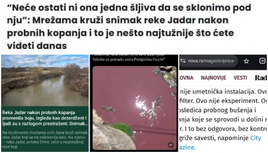 NARODE, ONI NE LAŽU - ONI IZMIŠLJAJU! Šolakovi mediji ispuštanje voćnog soka u reku proglasila "GENOCIDOM NAD JADROM"!